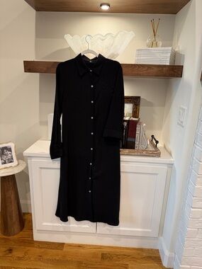 Source Unknown Black Long Sleeve Button-Front Midi Dress